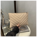 Elegant beige quilted underarm bag with metallic stud details and slim shoulder strap - Khaki