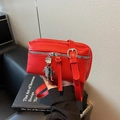 Red vintage square shoulder bag with robot pendant and adjustable leather strap - Red