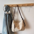 Minimalist beige tote bag with fashion metal logo and dual brown shoulder straps - Khaki