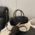 Retro black patent leather bowling bag with silver hardware and adjustable crossbody strap - Black