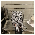 Snake skin pattern crossbody bag with long tassels and silver metal adjustment buckle - White