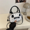 Borsa a tracolla bianca a pieghe con piccoli fiocchi neri e manico in pelle di tendenza - Senza Ciondolo / Bianco