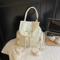 Sac à dos en toile crème avec broderie bleue et détails colorés pour femmes - Blanc Cassé