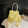 Sac à dos chic en toile jaune avec cordon de serrage et perles colorées pour femmes - Jaune