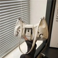 Retro white faux leather underarm bag with oversized buckle detail and crescent shape - White