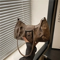 Vintage brown distressed leather underarm bag with metal buckle and shoulder strap - Brown