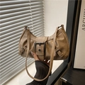 Vintage khaki ruched underarm bag with a distressed metal buckle and textured PU leather - Khaki