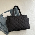 Black quilted tote bag with large capacity and side pockets for casual daily use - No Pendant / Black