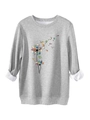 Detailed view of dandelion book graphic on a grey warm fleece sweatshirt with ribbed cuffs - S / Light Gray