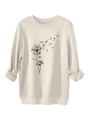 Detail view of dandelion book print on cozy beige fleece sweatshirt with ribbed cuffs - S / Sand