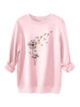 Detail of ribbed cuffs and hem on pink dandelion book print women's thick sweatshirt - Pink
