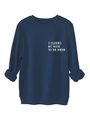 Detail of navy sweatshirt featuring white typewriter style slogan I CLOSED MY BOOK print - Navy Blue