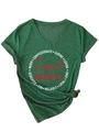 Detail of V-neck dark green T-shirt featuring Social Worker print and stylish knot at hem - Vintage Green (White Print)