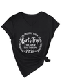 Detail of V-neck cotton T-shirt featuring 'Girl's Trip' slogan and side knot design - S / Black