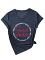 Detail of V-neck dark grey t-shirt with knotted side and Social Worker graphic print - Navy Blue (White Print)