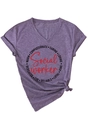 Detail of heather purple V-neck T-shirt with Compassionate Social Worker print - Purple (Black Print)