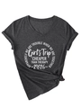 Detail of grey V-neck T-shirt showing Girl's Trip print and stylish front knot hem - S / Black Heather Grey