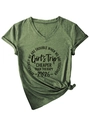 Close-up of olive green V-neck t-shirt featuring Girl's Trip 2026 text and a front knot hem - S / Olive Green