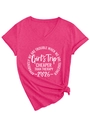 Close-up of pink V-neck T-shirt with white Girls Trip 2026 lettering and side knot detail - S / Rose Red