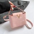 Pink snakeskin pattern handbag with gold V-buckle accent and adjustable strap - Pink Snakeskin (6175)