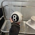 Spherical white leather crossbody mini bag with black number eight print and gold chain - Off White
