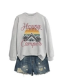 Tenue à plat de sweat gris Happy Camper avec imprimé montagne et short en jean déchiré - Gris