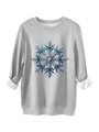 Detail van grijze wintersweatshirt met witte fleecevoering en blauwe sneeuwvlokprint - S / Tops / Lichtgrijs