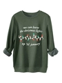 Detail van de warme fleecevoering en feestelijke kerstprint op de donkergroene sweatshirt - S / Legergroen