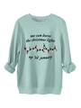 Detalle de sudadera verde menta con estampado navideño y diseño de luces de colores festivas - Verde claro