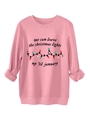 Detalle de sudadera rosa de Navidad con texto cursivo y estampado de luces de colores - Melocotón