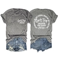 Detail view showing front and back of grey Girls Trip 2026 T-shirt with blue denim shorts - S / Dark Gray (White Font)