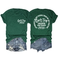 Detail showing back print of Girls Trip 2026 forest green tee with denim shorts - Vintage Green (White Font)