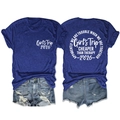 Detailed front and back view of navy blue Girls Trip 2026 cotton t-shirt and denim shorts - Vintage Blue (White Font)