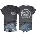 Flat lay of charcoal grey Girl's Trip 2026 t-shirt with white vintage typography print - Heater Grey (White Font)