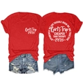 Detail of red Girl's Trip 2026 t-shirt and distressed denim shorts casual outfit set - Red (White Font)
