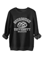 Detail of black sourdough university sweatshirt showing soft grey fleece lining and thick fabric - Black