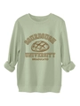 Dettaglio della felpa Sourdough University in cotone spesso verde salvia con stampa - S / verde oliva