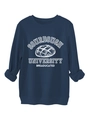 Detail of navy blue sourdough university crewneck sweatshirt with white bread graphic print - Navy Blue