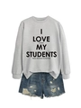 Détail d'un sweat gris avec imprimé lettre noire et finitions des poignets côtelées - S / Gris (Police Noire)