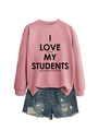 Détail d'un sweat-shirt rose avec impression de texte noir et short en jean vieilli - S / Or Rose (Police Noire)