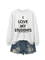 Détail d'un sweat gris à col rond avec impression de lettres noires et tissu en coton doux - S / Blanc Cassé (Police Noire)