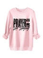 Detail view of pink fleece sweatshirt featuring black PRAYER IS MY Love Language print - S / Pink