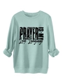 Detail of light mint green fleece sweatshirt with Prayer Is My Love Language print - S / Light Green