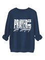 Detail of white distressed lettering on heavy navy blue crewneck fleece sweatshirt - S / Navy Blue