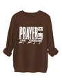 Detail of ribbed cuffs and white letter print on a thick dark brown sweatshirt - S / Coffee