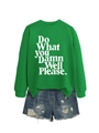 Set felpa verde girocollo con scritta e pantaloncini di jeans effetto usurato - S / Verde Erba (Carattere Bianco)