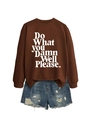 Close-up of brown sweatshirt print text and distressed denim shorts flat lay - Coffee (White Font)