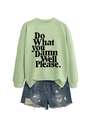 Detail of light green sweatshirt with 'Do What YOU Damn Well Please' slogan print - Olive Green (Black Font)