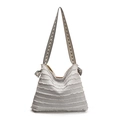 Large gray canvas tote bag with fringed texture and woven bohemian shoulder strap - Gray