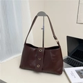 Vintage dark brown oil wax leather shoulder bag with golden hardware and buckle strap - Coffee